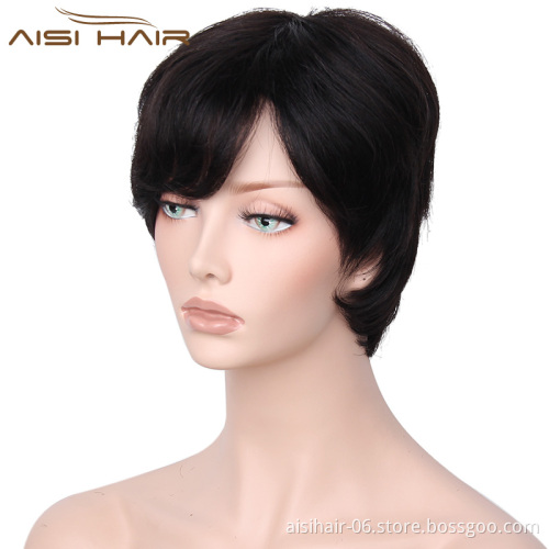 Aisi Hair Brazilian Human Hair Wigs For Black Women  Short Straight Black Human Hair Wigs With Bangs